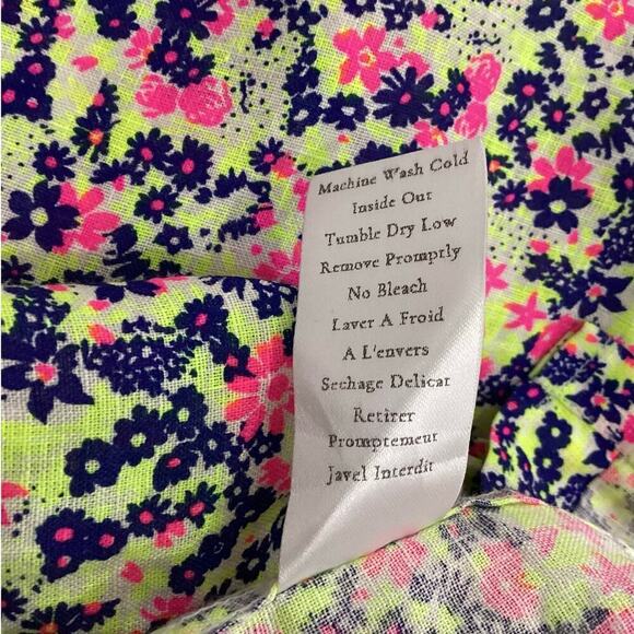 Frank & Eileen Hunter Linen Button Front Shirtdress Neon Floral Size Small - Picture 16 of 16